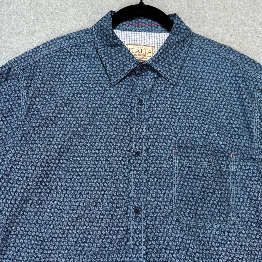 Vintage Italia Button Down Shirt Mens L Navy Paisley Classic Casual Boho